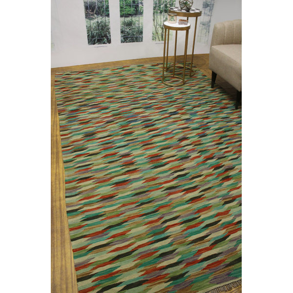Latitude Run® Ames Handmade Kilim Wool Green/Orange Rug Wayfair